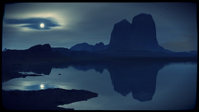 湖と満月-画像